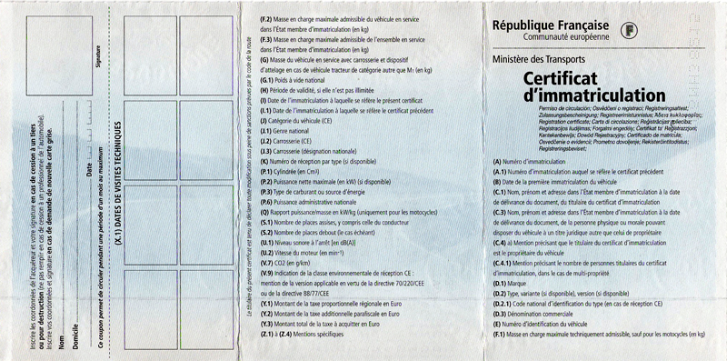 Une carte grise 91